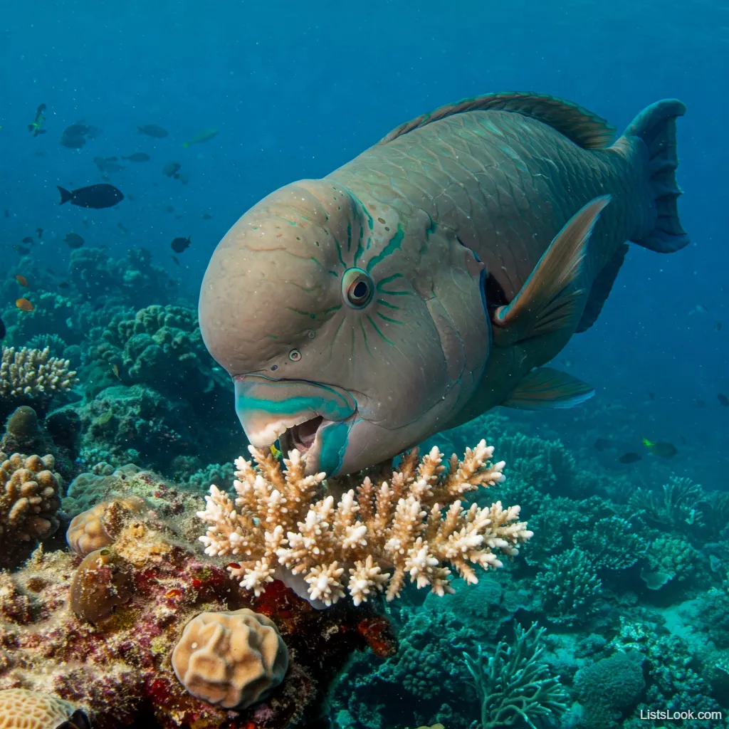 4. Bumphead Parrotfish Use Heads to Break Coral