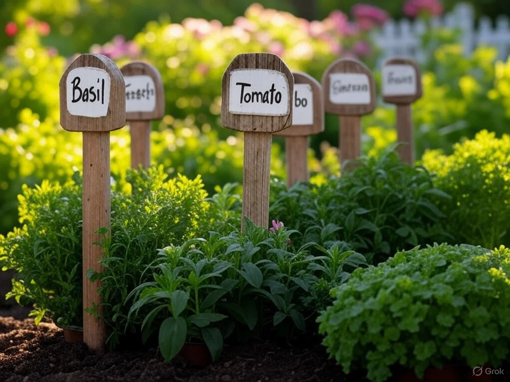 6. Rustic Wooden Garden Markers: Know Your Herbs & Veggies