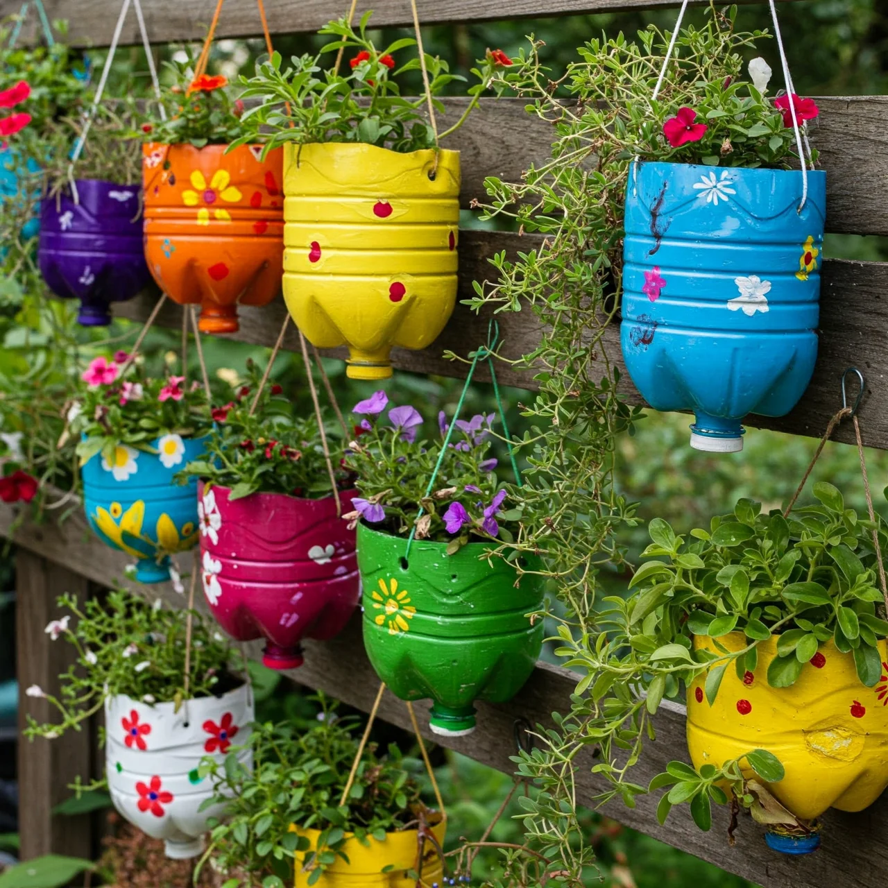 5. Plastic Bottle Hanging Planters: Brighten Up Your Porch