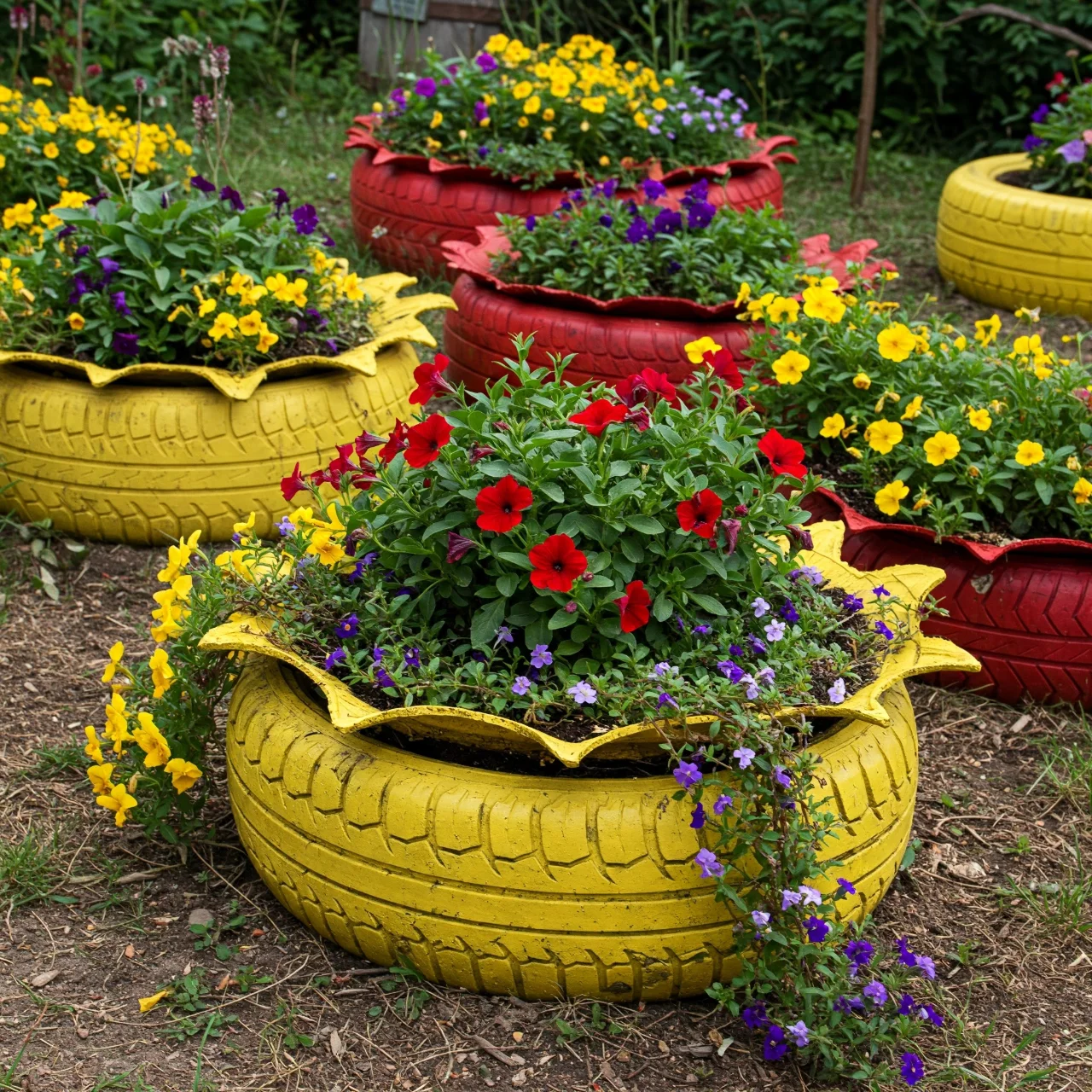 6. Tire Planters: Bold & Earth-Conscious Statements