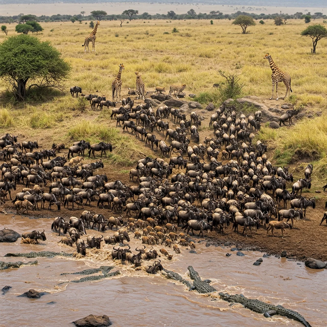 1. The Great Wildebeest Migration (Africa)