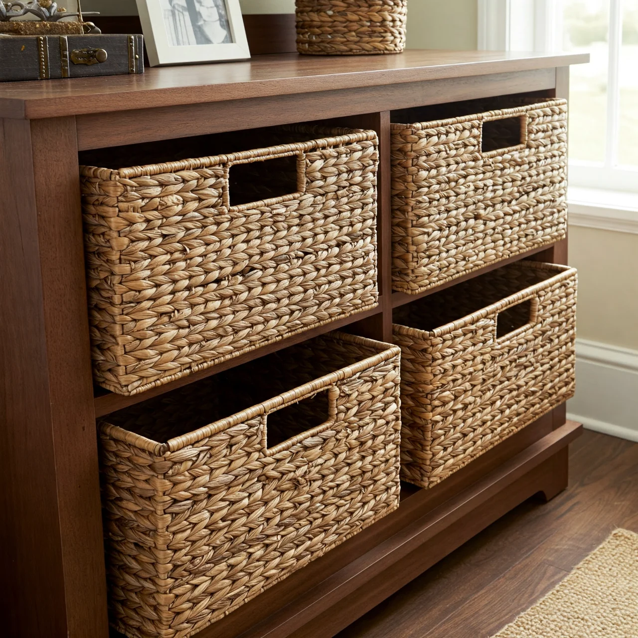 3. Basket-Weave Chic: Replace Dresser Drawers with Woven Storage