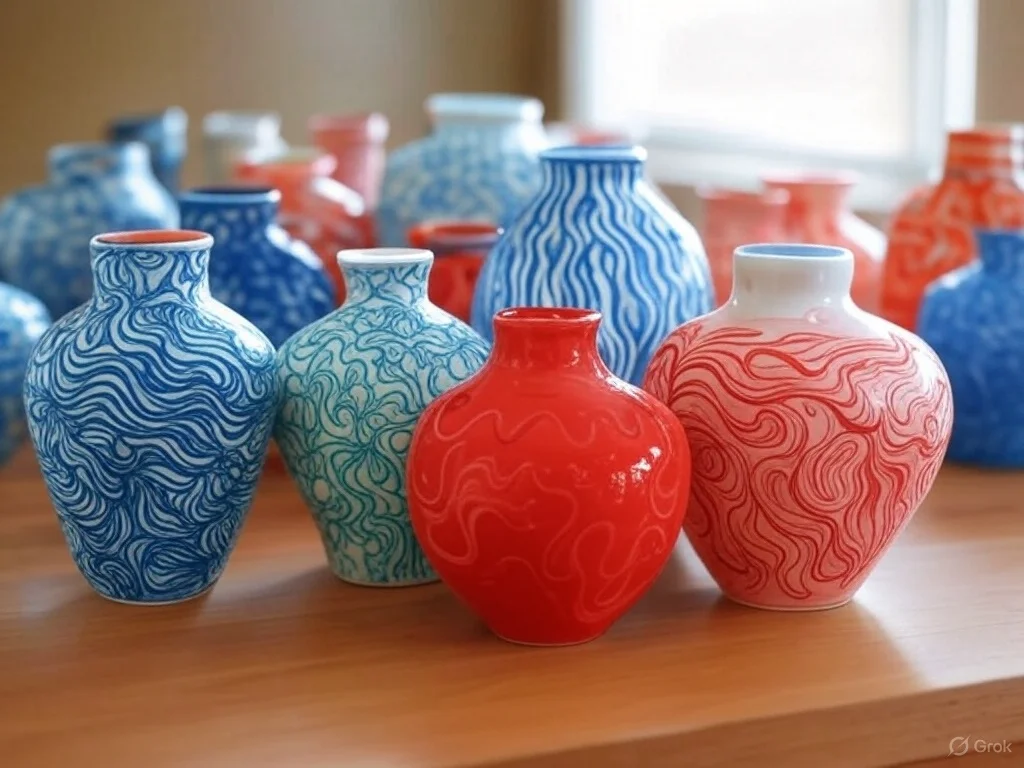 Squiggle Decorated Vases