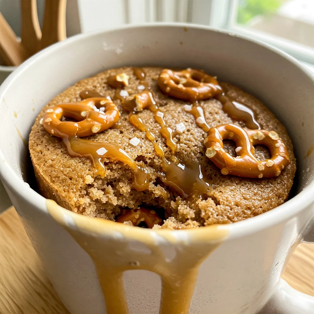 3. Salted Caramel Protein Pretzel Mug Cake