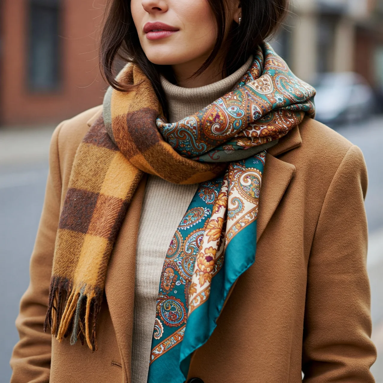 6. Layered Scarf Look: Cozy Style for Cooler Days
