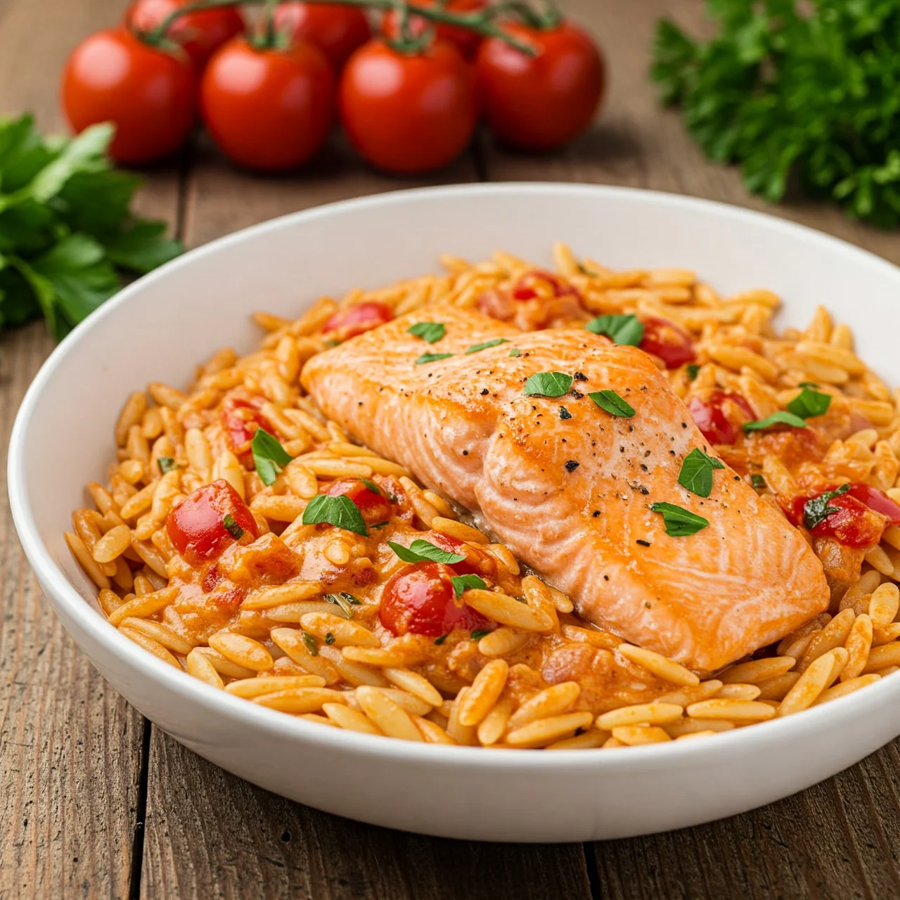 8. Creamy Tomato Salmon Orzo: Comfort Food, Seafood Edition
