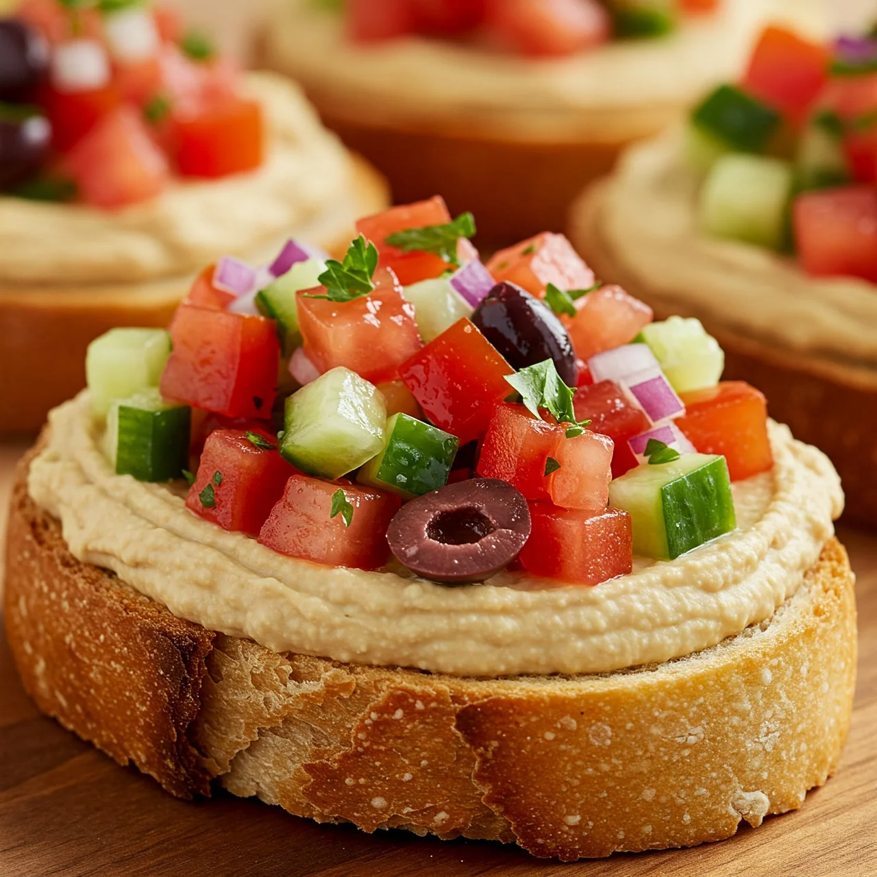 4. Mediterranean Hummus Bruschetta: Sunshine on a Slice!