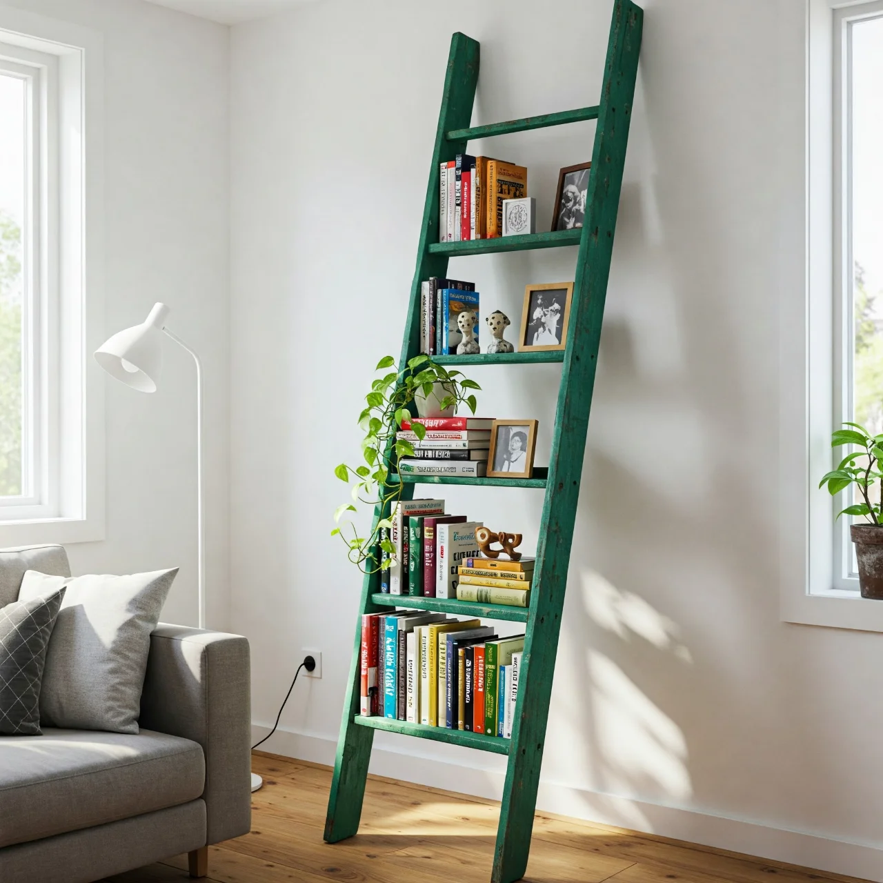1. From Ladder to Leaning Bookshelf: Vertical Boldness