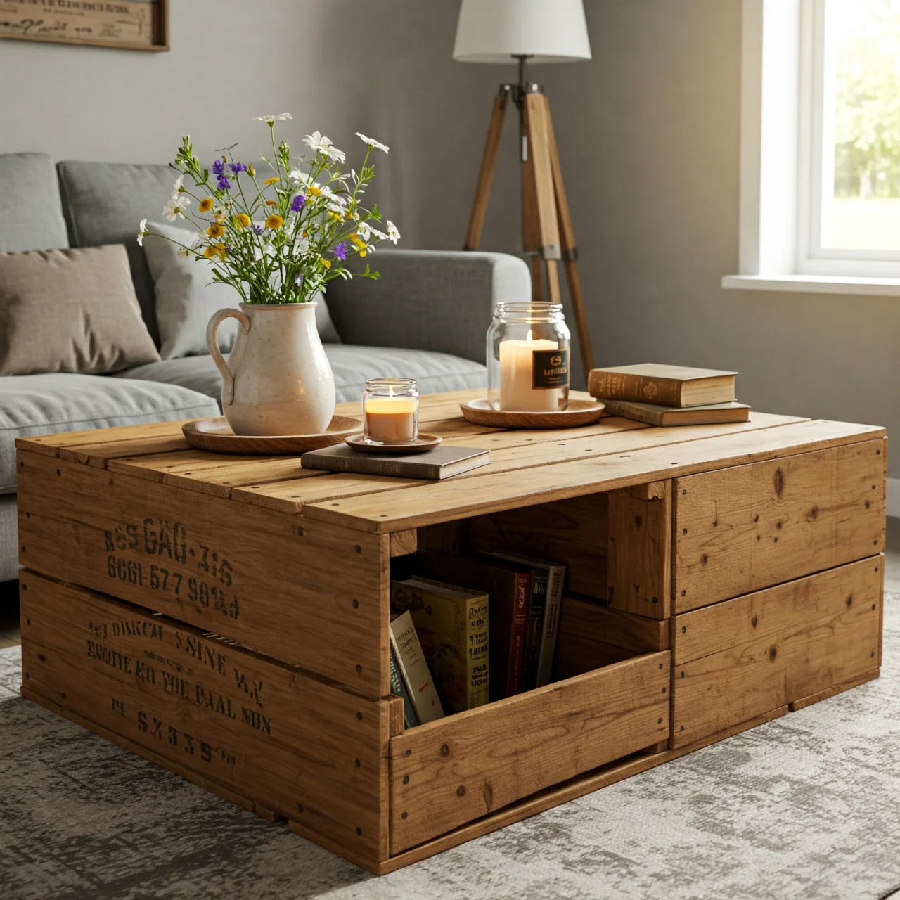 6. Crate Coffee Table: Rustic Storage Solution