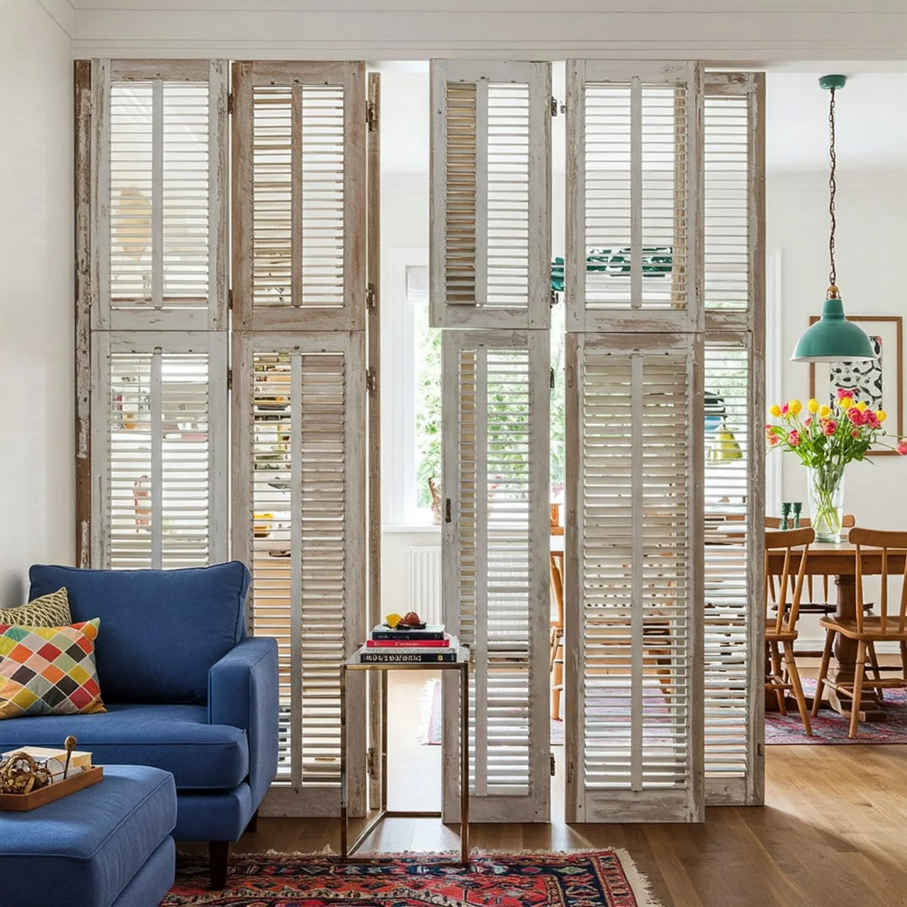 7. Window Shutter Room Divider: Vintage Privacy Screen