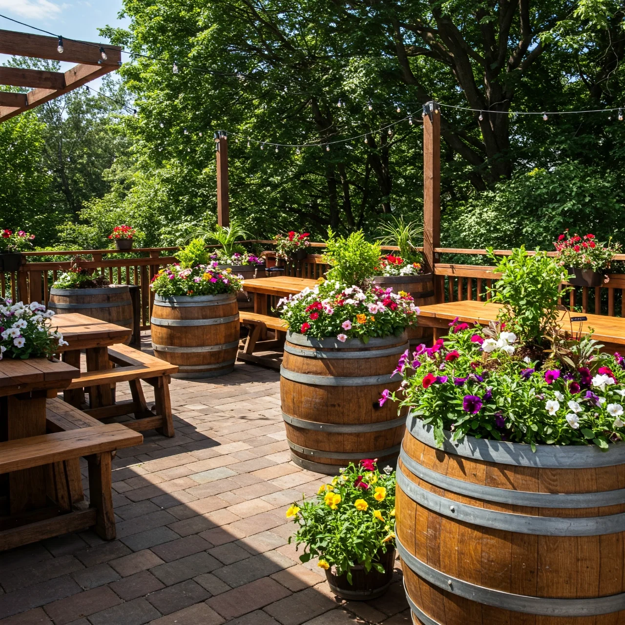 9. Wine Barrel Planters: Rustic Outdoor Boldness